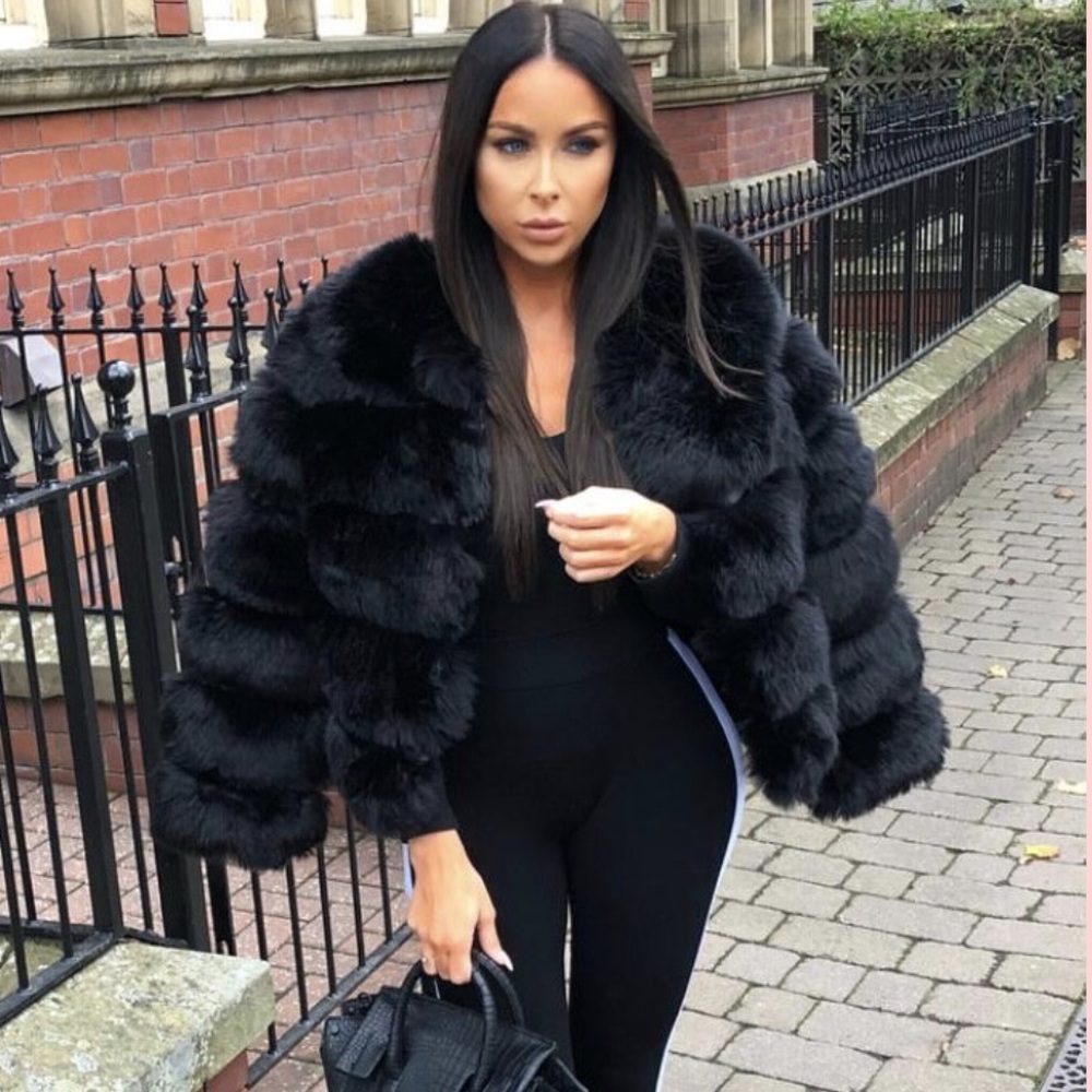 BLACK FAUX FUR COAT S/M
